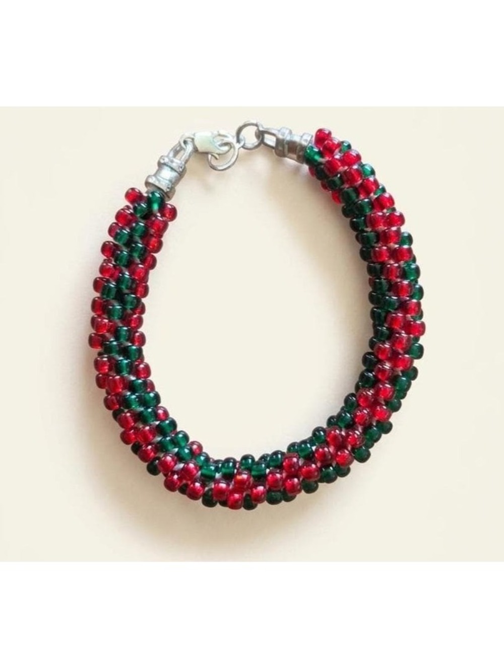 Christmas Beaded Rope Bracelet, Red and Green Holiday Jewelry Gift for Her